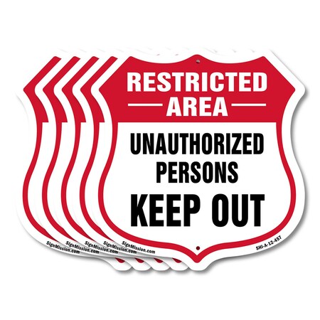 Signmission Restricted Area Shield Sign Unauthorized, 12 inch X 12 inch, Aluminum Metal Sign, 5PK SHI-A-5Pack-12-457