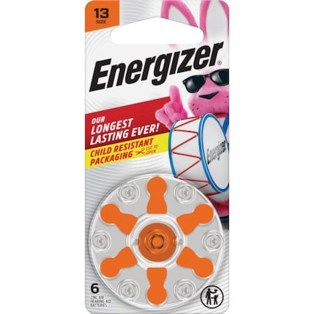 Energizer Size 13 Orange Tab Hearing Aid Batteries, 6PK 13CR-6ENRUS