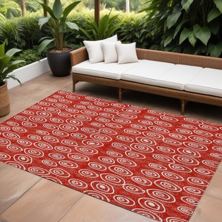 Homeroots 8' X 10' Red And Ivory Geometric Washable Indoor Outdoor Area Rug 583387