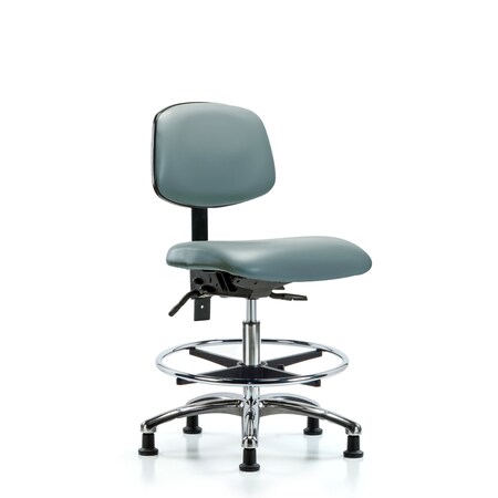 Blue Ridge Ergonomics Vinyl Chair Chrome, Med Bench, Tilt, Foot Ring, Casters, Storm BR-VMBCH-CR-T1-A0-CF-RG-8822