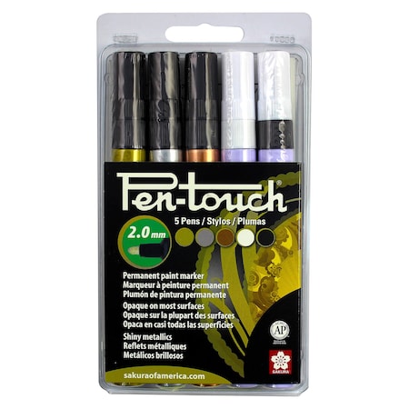 Sakura Clam Pentouch Medium 2.0mm, Assorted: Gold, Silver, Copper, White, Black, 5PK 42591