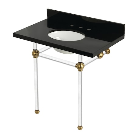 Kingston Brass 36" Black Granite Console Sink with Acrylic Legs, 8-Inch, 3-Hole, Black Granite/Brushed Brass KVPK36KA7