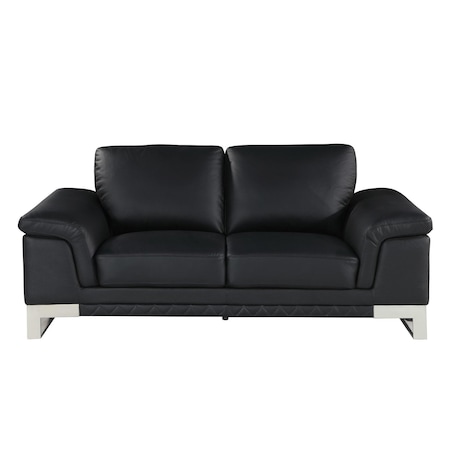 Homeroots 73in Black And Silver Genuine Leather Love Seat 329614