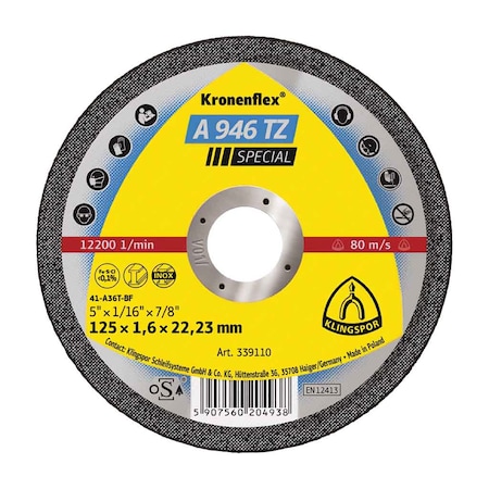 Klingspor Cut-off Wheel A 946 TZ, 7" x 1/16" x 7/8", 25PK A946TZ1781.622F