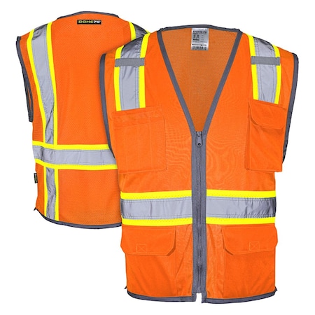 Dome75 DYNAMIC Series Class 2 Solid Front/Mesh Back HiVis Contrast Safety Vest 4X/5X DV2123S
