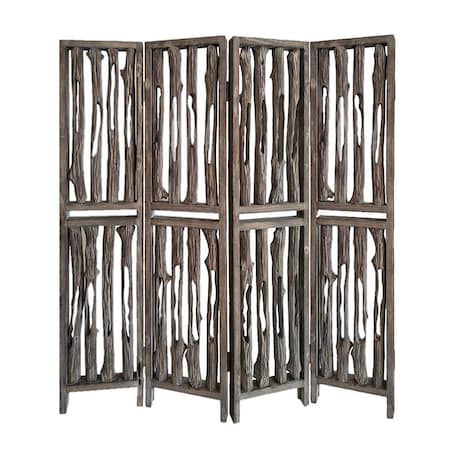 Homeroots 84" Brown Wood Folding Four Panel Screen Room Divider 342774