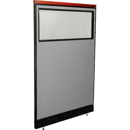 Global Industrial Interion Deluxe Office Partition Panel w/Partial Window and Pass-Thru Cable 48-1/4Wx77-1/2H GRY 694736WPGY