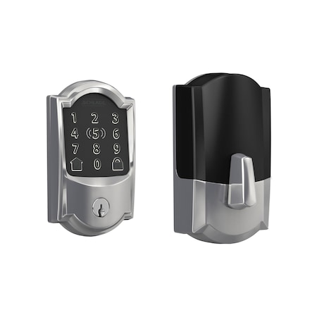 Schlage Residential Camelot Encode Plus Smart Wifi Deadbolt with 12351 Latch and 10116 Strike Bright Chrome Finish BE499WBCAM625