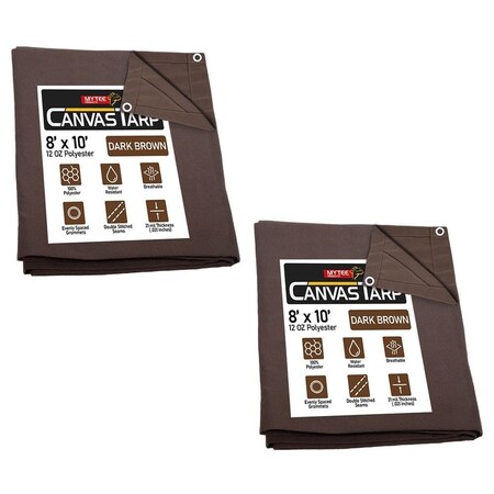 Mytee Products 2 Pack 8'x10ft Dark Brown Canvas Tarp 12oz Water Resistant Heavy Duty Tarps, 2PK CT8-10-DBx2