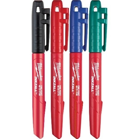 Milwaukee Tool InkIndustMarker, Black/Blue/Green/Red 48-22-3106