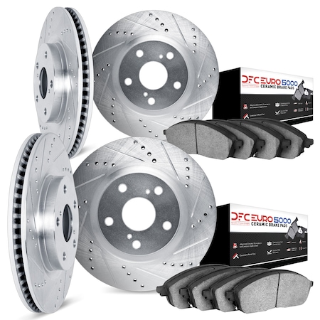 Dynamic Friction Co DFC Rotors-Drilled and Slotted-Silver with EURO 5000 Ceramic Brake Pads 7604-02004