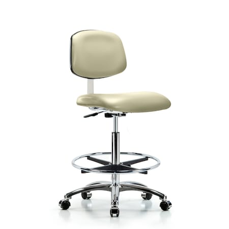 Blue Ridge Ergonomics Clean Room Chair Hi Ben Chair, Vin, Chrm, CF, Cast, Wht, CL10, 26" to 35-1/2" Height, Vinyl, Adobe White BR-CLR-VHBCH-CR-CF-CC-8501