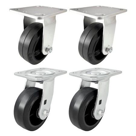 Hyw Products Heavy Duty Caster Set 5in Rubber on Cast Iron Wheels, 2 Rigid & 2 Swivel, 4PK 40-50R-A1-RC-2,40-50S-A1-RC-2