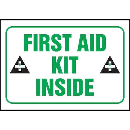 Accuform Sign, First Aid Kit Inside, 3-1/2" x 5", LFSD509XVE LFSD509XVE