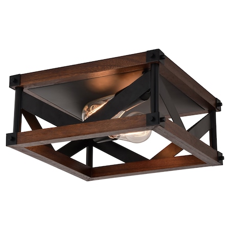 Vaxcel Wade 13-in W Black Rustic Square Open Cage Flush Mount Ceiling Light Fixture C0260