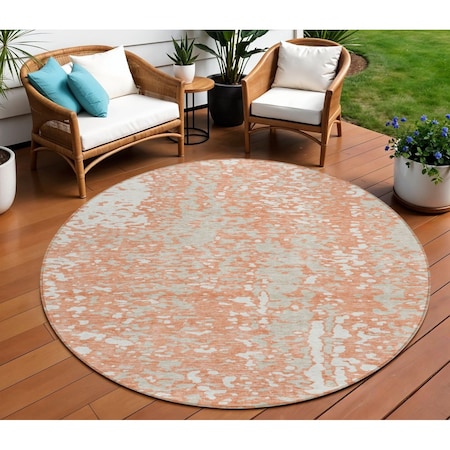 Homeroots 8' Coral And Ivory Round Abstract Washable Indoor Outdoor Area Rug 612925
