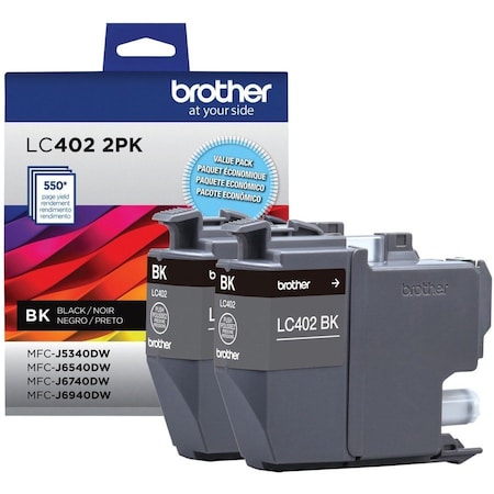 Brother Standard Yield Black Ink Cartridge, 2PK LC4022PKS