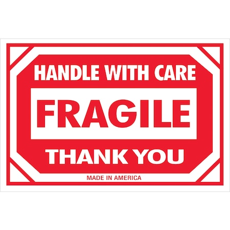 Bubblefast 2 x 3 - ''Fragile - Handle With Care Thank You'' Labels BFDL1053