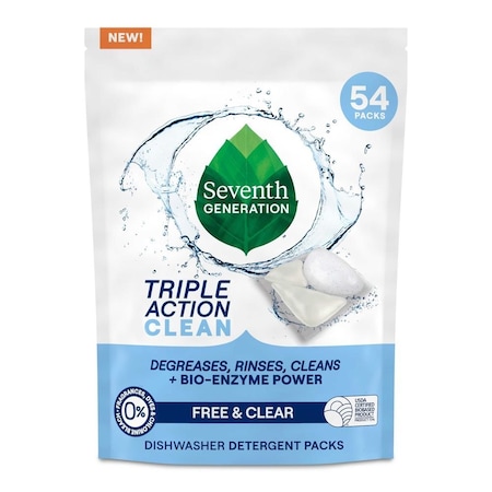 Seventh Generation Triple Action Clean Free and Clear Dishwasher Detergent Packs, 54 count, 4PK 64382026