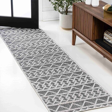 Jonathan Y Aylan High-Low Pile Knotted Trellis Geometric Black/Ivory 2 ft. x 8 ft. Indoor/Outdoor Runner Rug SBH104A-28