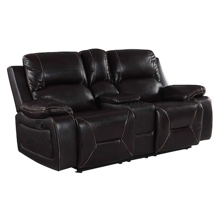 Homeroots 77in Brown Faux Leather Manual Reclining Love Seat With Storage 329440