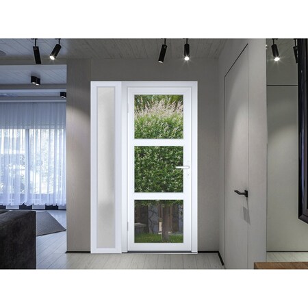 Vdomdoors Front Exterior Prehung FiberGlass Door Clear Glass See-through / Manux 8555 White Silk Clear Glass MANUX8555EXD-WS-W30+12 x H80+14-LH