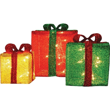 Candy Cane Lane 12''/10''/8'' LED 3D Tinsel Presents Holiday Yard Art 97223