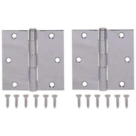 Prosource Square Corner Door Hinge, Steel, Chrome, Loose Pin, 180 deg Range of Motion, Screw Mount Mounting BH-202CH-PS