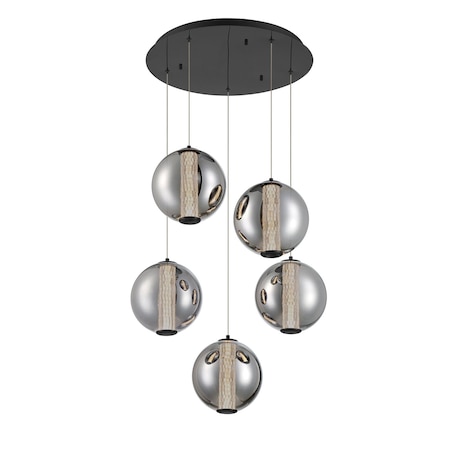 Euf Atomo, Chandelier, 5-Light, 26", Matte Black, Smoked Glass 45737-039