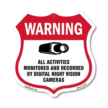 Signmission Video Surveillance Shield Sign Warning A, 12 Inch X 12 Inch, Aluminum Metal Sign SHI-A-12-474