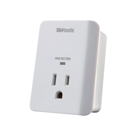 Woods Surge Protector, 120 VAC, 15 A, 1 -Outlet, 1080 J Energy, White 41008