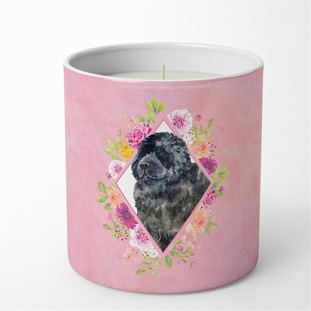 Carolines Treasures 10 oz Newfoundland Pink Flowers Decorative Soy Candle CK4163CDL