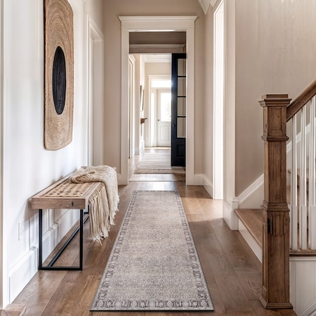 World Rug Gallery Gray Flatweave Rug - Washable Vintage Style, Neutral for Any Room 2 ft 6 in x 8 ft Runner WR173GRAY26X8