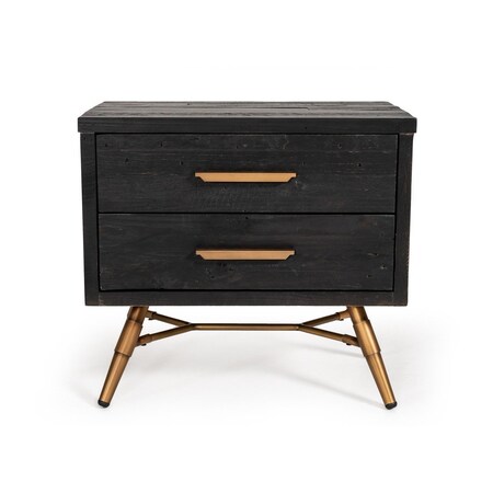 Homeroots Modern Dark Brown Recycled Pine Nightstand with Antique Fittings 473019