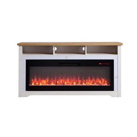 Edendirect 60 inch Fireplace TV Stand for TVs up to 70 inch, with 50 inch smart Electric Fireplace, white ZR-W1769S00011
