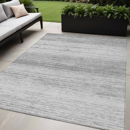 Homeroots 5' X 8' Gray And Silver Striped Washable Indoor Outdoor Area Rug 589681