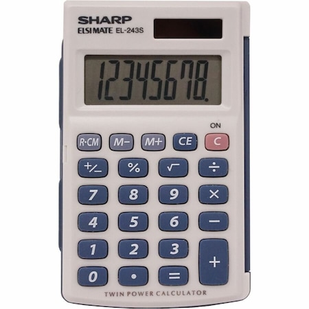 Sharp 8-Digit Calculator, EL243SB, W/Cover, 2-1/2" X 4-1/2" X 1/2", White EL243SB