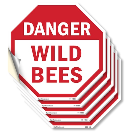 Signmission Danger Wild Bees, 6 inch X 6 inch, Vinyl Decal, 5PK OC-D-5PACK-6-22