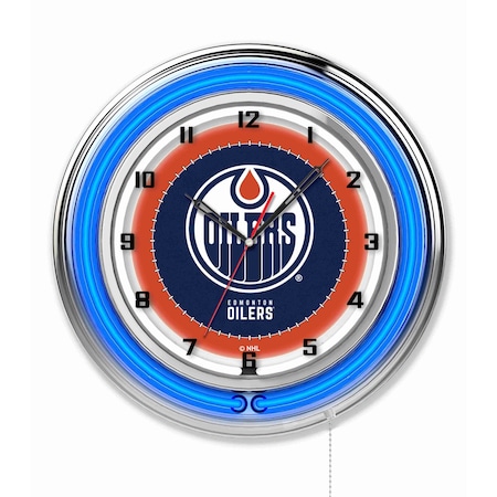 Holland Bar Stool Co Edmonton Oilers Double Neon 19" Clock, NHL Clk19EdmOil