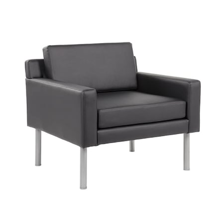 Boss Club Chair, Black Seat, Black Back, 24 1/2 in W 30 1/2 in L 31 in H, Antimicrobial Vinyl Seat BR8001AM-BK