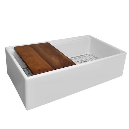 Whitehaus Collection 36 in Reversible Single Bowl Workstation Fireclay Sink Set /w Smooth Front Apron WHLW3619