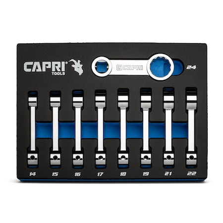 Capri Tools 1/2 in. Drive Torque Adapter Set, 12-Point Box End, 14 to 24 mm, Metric, 9-Piece with Mechanic's Tray CP31550-9MT