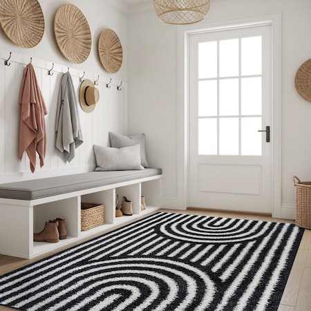 World Rug Gallery Abstract Arch Shag Area Rug 4 ft x 6 ft Anthracite WR121ANTHRACITE4X6