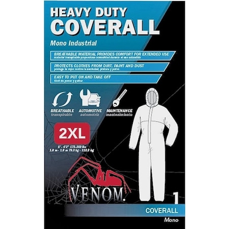 Venom Steel VENCV300XXL Coveralls with Hood, 2XL, Unisex, Zipper Closure, Fabric, White VENCV300XXLN