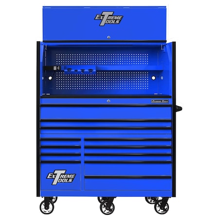 Extreme Tools Workstation Hutch and Roller Cabinet, 12 Drawer, Blue, 55 in W RX5513HRUK