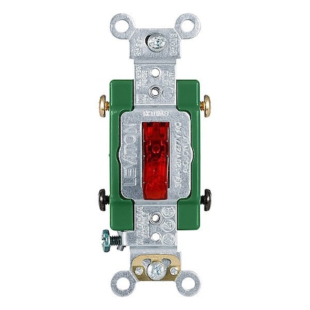 Leviton Wall Switch, 2 hp, Toggle, 30 A, Red 3032-PLR