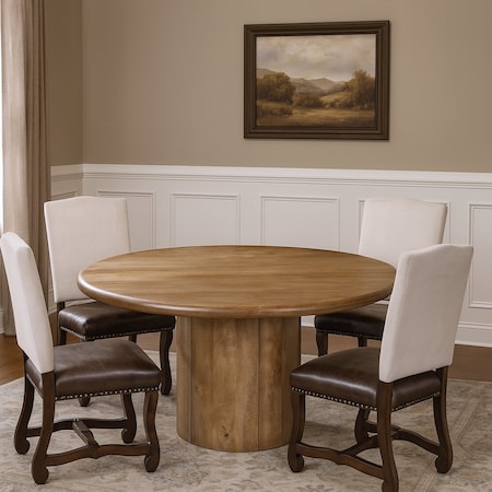 Homeroots Five Piece Brown Round Solid Wood Dining Set with Four Chairs 644508