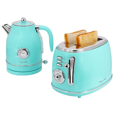 Megachef 1.8 Quart Electric Tea Kettle and 2 Slice Toaster Combo in Turquoise MC-BTBK-T