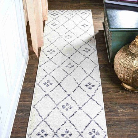 Jonathan Y Izil Moroccan Geometric Diamond Ivory/Light Gray 2 ft. x 8 ft. Runner Rug MOH507A-28
