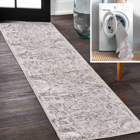 Jonathan Y Edith Distressed Medallion Low-Pile Machine-Washable Cream/Light Gray 2 ft. x 8 ft. Runner Rug WSH315A-28